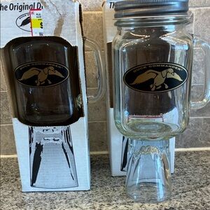 Duck Commander Glass Mason Mug with Handle and Lid - Clear, set of 2.    B15